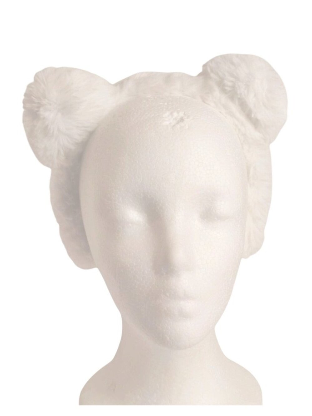 White Faux Fur Headband Puff Bear Ears For Costume Or Winter Wear Hair Accessory